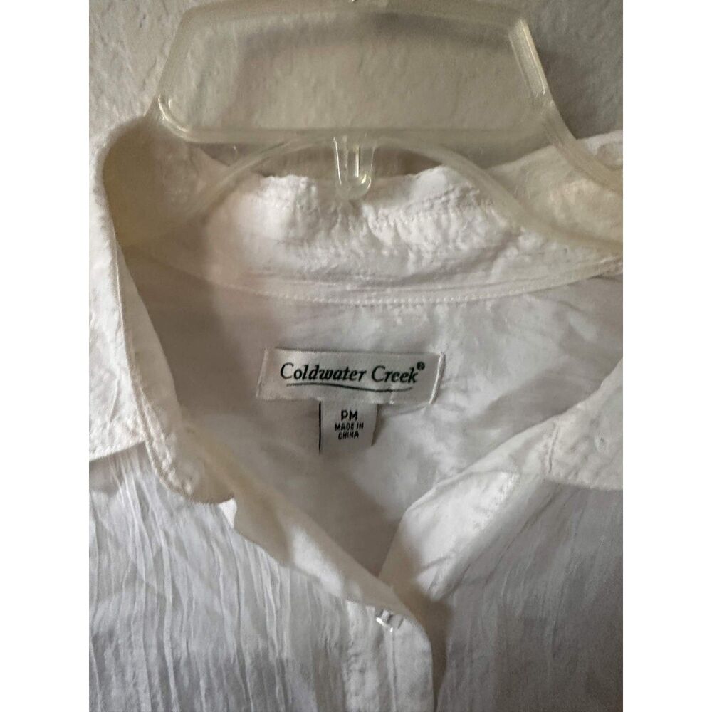 Coldwater Creek Women PM 100% Silk Embroidered Shirt White Cottagecore Coquette - Picture 4 of 8